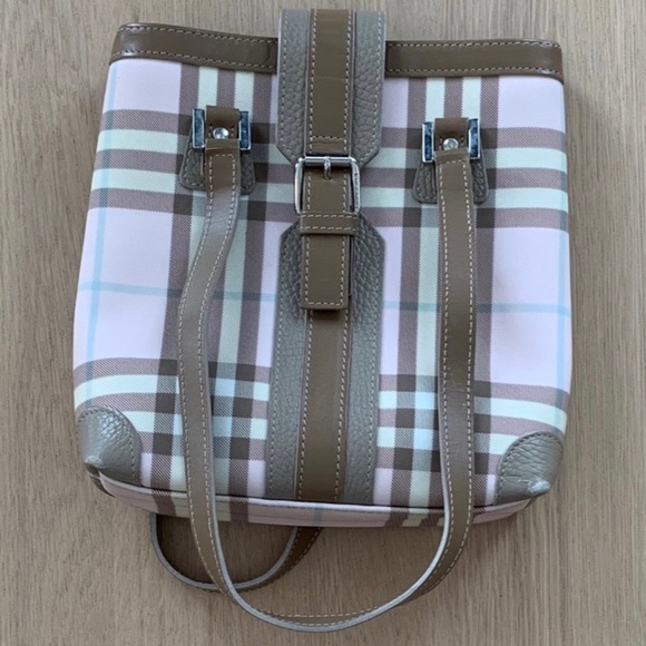 BURBERRY MINI NOVA CHECK COATED CANVAS PINK WHITE TAN LEATHER SILVER VINTAGE BAG - Picture 2 of 10